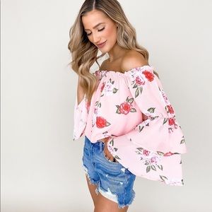 NWT peach love off the shoulder floral top large